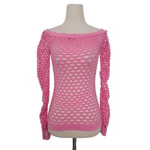 Unbranded Open Fishnet Off the Shoulder Top Size S Pink Rave Mcbling Y2k Club